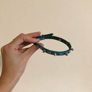 Teal Blue Studded Leather Dog Collar